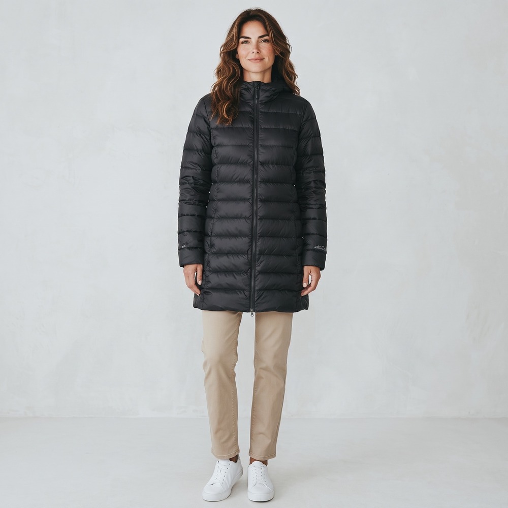 Eddie Bauer Women's Medium 'CirrusLite' EB650 Down Hooded Parka Jacket Black